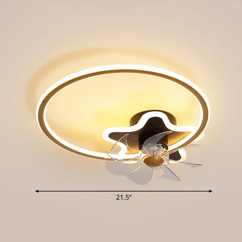Ring and Star 7 Blades Ceiling Fan Lighting Nordic Acrylic Bedroom LED Semi-Flush Mount with Remote Clearhalo 'Ceiling Fans with Lights' 'Ceiling Fans' 'Modern Ceiling Fans' 'Modern' Lighting' 2477713