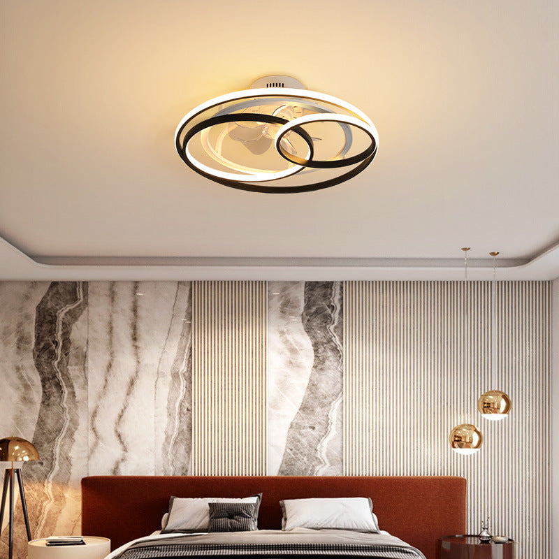 Black and White Loop Semi Flush Light Minimalist Acrylic 7-Blade LED Ceiling Fan Lamp with Remote Control Clearhalo 'Ceiling Fans with Lights' 'Ceiling Fans' 'Modern Ceiling Fans' 'Modern' Lighting' 2477716