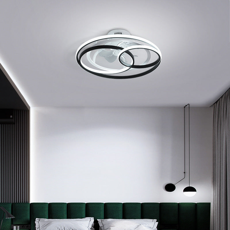 Black and White Loop Semi Flush Light Minimalist Acrylic 7-Blade LED Ceiling Fan Lamp with Remote Control Clearhalo 'Ceiling Fans with Lights' 'Ceiling Fans' 'Modern Ceiling Fans' 'Modern' Lighting' 2477717