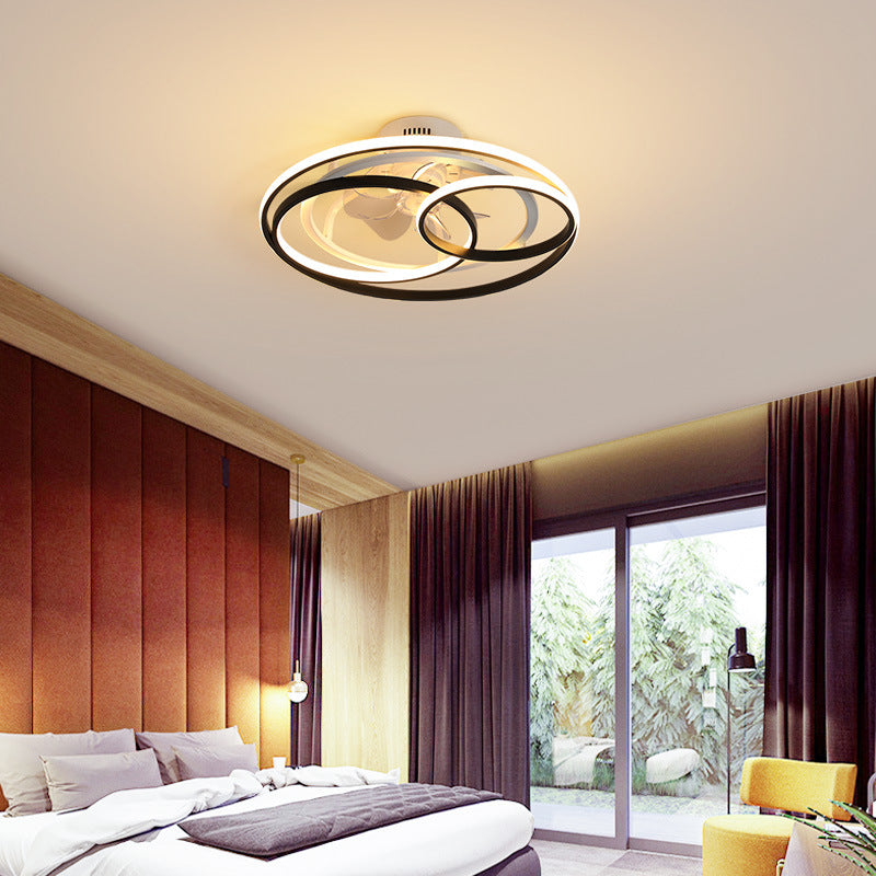 Black and White Loop Semi Flush Light Minimalist Acrylic 7-Blade LED Ceiling Fan Lamp with Remote Control Clearhalo 'Ceiling Fans with Lights' 'Ceiling Fans' 'Modern Ceiling Fans' 'Modern' Lighting' 2477718