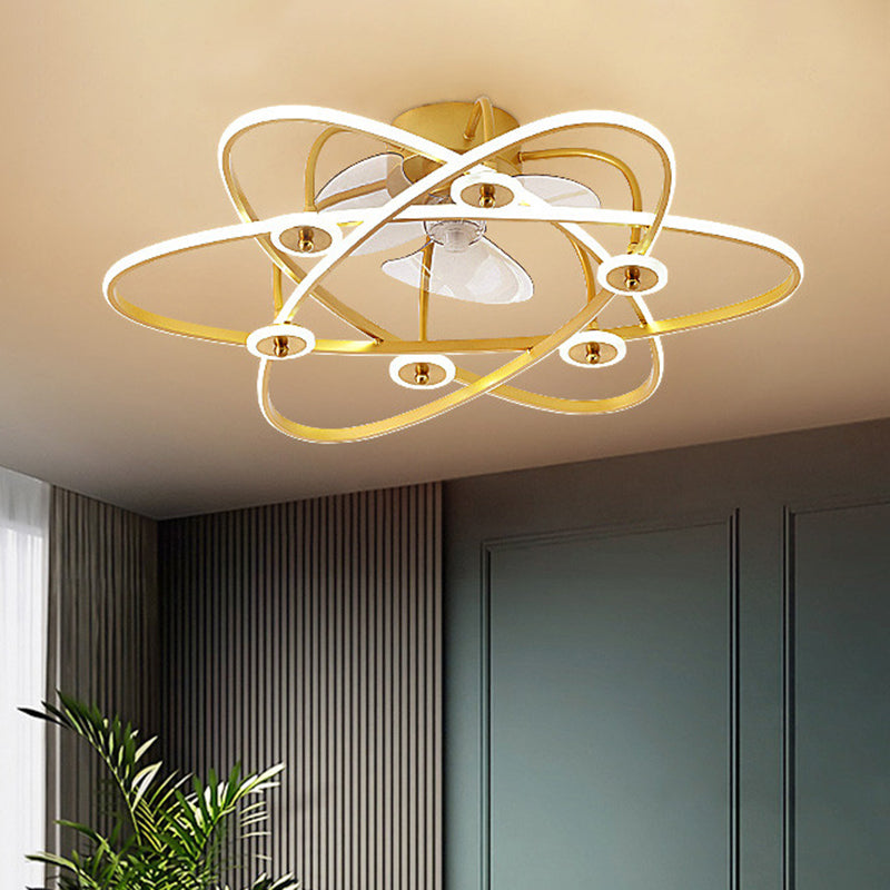 Floral Living Room Ceiling Fan Light Metal Minimalistic LED Semi Flush Mount Lamp with 3-Blade and Remote Clearhalo 'Ceiling Fans with Lights' 'Ceiling Fans' 'Modern Ceiling Fans' 'Modern' Lighting' 2477722