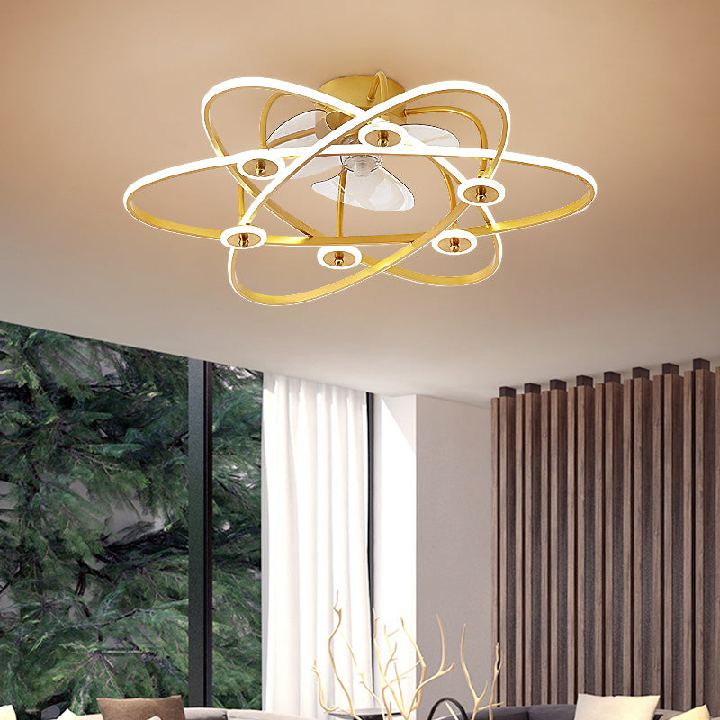 Floral Living Room Ceiling Fan Light Metal Minimalistic LED Semi Flush Mount Lamp with 3-Blade and Remote Clearhalo 'Ceiling Fans with Lights' 'Ceiling Fans' 'Modern Ceiling Fans' 'Modern' Lighting' 2477726