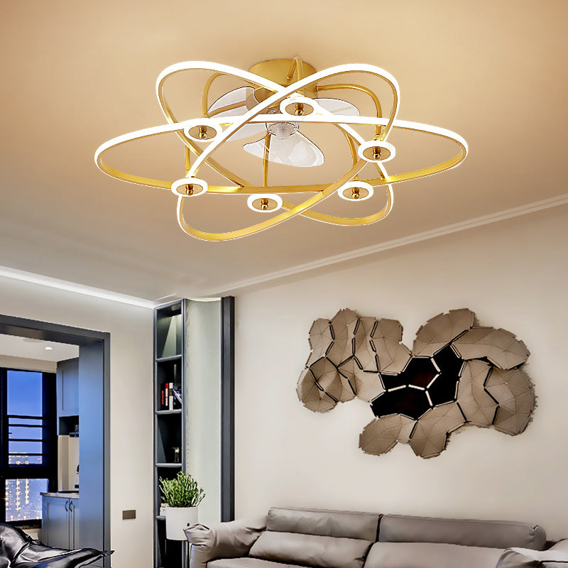 Floral Living Room Ceiling Fan Light Metal Minimalistic LED Semi Flush Mount Lamp with 3-Blade and Remote Clearhalo 'Ceiling Fans with Lights' 'Ceiling Fans' 'Modern Ceiling Fans' 'Modern' Lighting' 2477727
