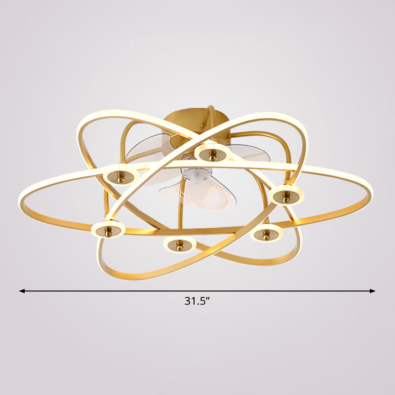 Floral Living Room Ceiling Fan Light Metal Minimalistic LED Semi Flush Mount Lamp with 3-Blade and Remote Clearhalo 'Ceiling Fans with Lights' 'Ceiling Fans' 'Modern Ceiling Fans' 'Modern' Lighting' 2477731