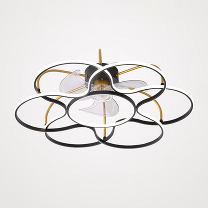 3 Blades Flower Ceiling Fan Lamp Modern Metal Remote Control LED Semi Flush Light for Dining Room Black Remote Clearhalo 'Ceiling Fans with Lights' 'Ceiling Fans' 'Modern Ceiling Fans' 'Modern' Lighting' 2477751