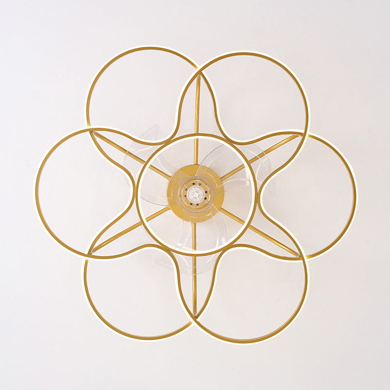 3 Blades Flower Ceiling Fan Lamp Modern Metal Remote Control LED Semi Flush Light for Dining Room Clearhalo 'Ceiling Fans with Lights' 'Ceiling Fans' 'Modern Ceiling Fans' 'Modern' Lighting' 2477755