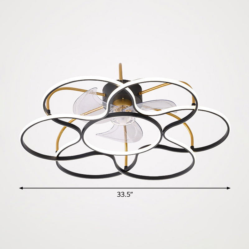 3 Blades Flower Ceiling Fan Lamp Modern Metal Remote Control LED Semi Flush Light for Dining Room Clearhalo 'Ceiling Fans with Lights' 'Ceiling Fans' 'Modern Ceiling Fans' 'Modern' Lighting' 2477759