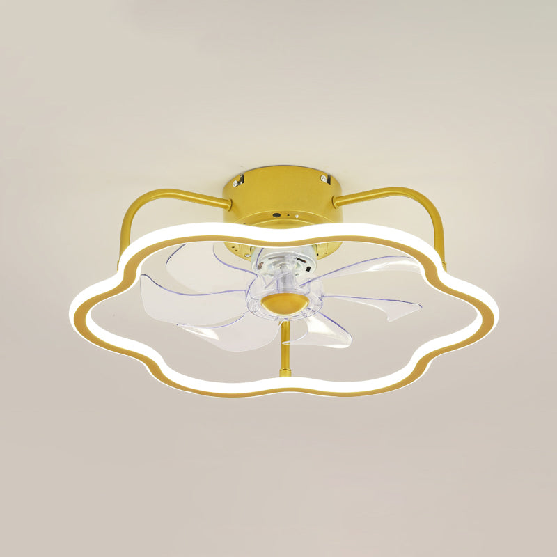 Remote Control Ring Shaped Acrylic Fan Light Minimalist 7-Blade LED Semi Flush Ceiling Light Gold Remote Flower Shape Clearhalo 'Ceiling Fans with Lights' 'Ceiling Fans' 'Modern Ceiling Fans' 'Modern' Lighting' 2477763
