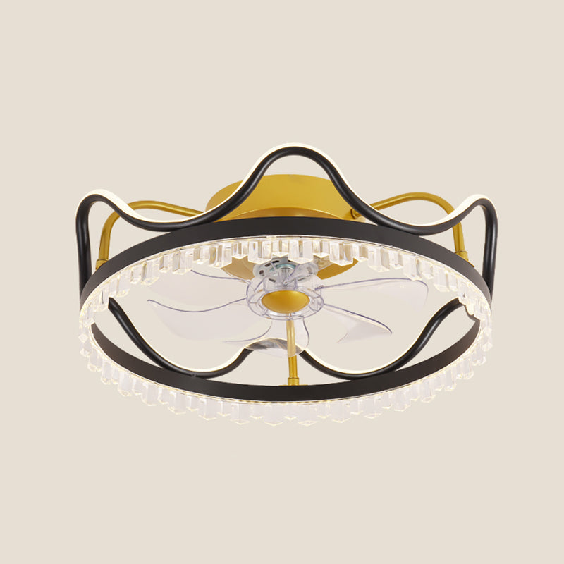 Remote Control Ring Shaped Acrylic Fan Light Minimalist 7-Blade LED Semi Flush Ceiling Light Black Remote Crown Clearhalo 'Ceiling Fans with Lights' 'Ceiling Fans' 'Modern Ceiling Fans' 'Modern' Lighting' 2477765