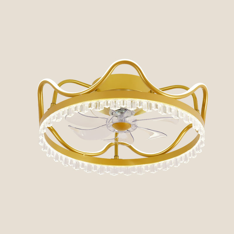 Remote Control Ring Shaped Acrylic Fan Light Minimalist 7-Blade LED Semi Flush Ceiling Light Gold Remote Crown Clearhalo 'Ceiling Fans with Lights' 'Ceiling Fans' 'Modern Ceiling Fans' 'Modern' Lighting' 2477767