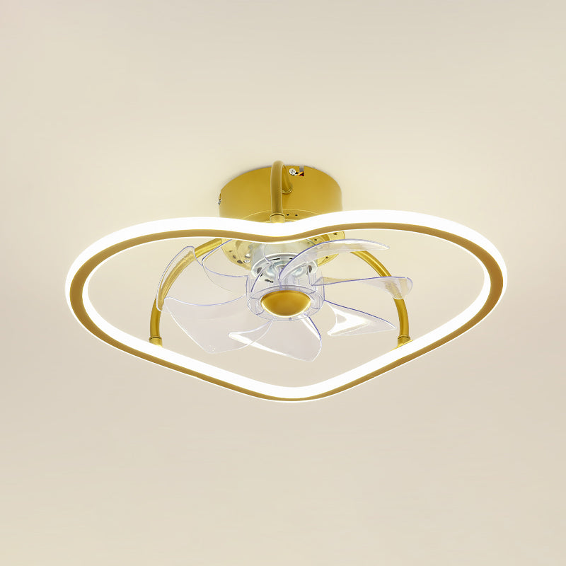 Remote Control Ring Shaped Acrylic Fan Light Minimalist 7-Blade LED Semi Flush Ceiling Light Gold Remote Loving Heart Clearhalo 'Ceiling Fans with Lights' 'Ceiling Fans' 'Modern Ceiling Fans' 'Modern' Lighting' 2477769