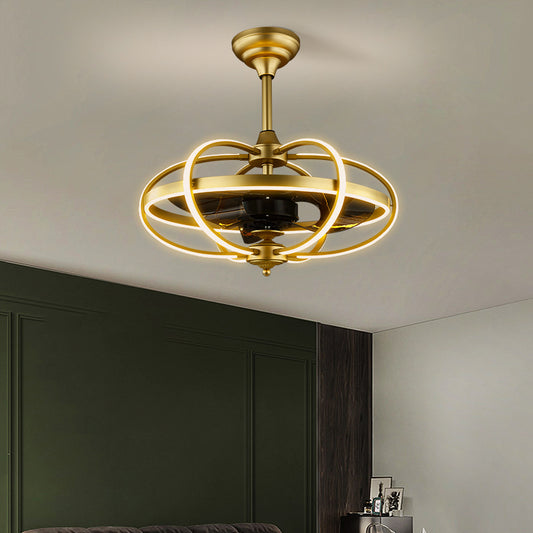 25.5" Wide Seamless Curves Hanging Fan Light Modern Metal Living Room LED Semi Flush Mount with Remote Control Gold Remote Clearhalo 'Ceiling Fans with Lights' 'Ceiling Fans' 'Modern Ceiling Fans' 'Modern' Lighting' 2477781