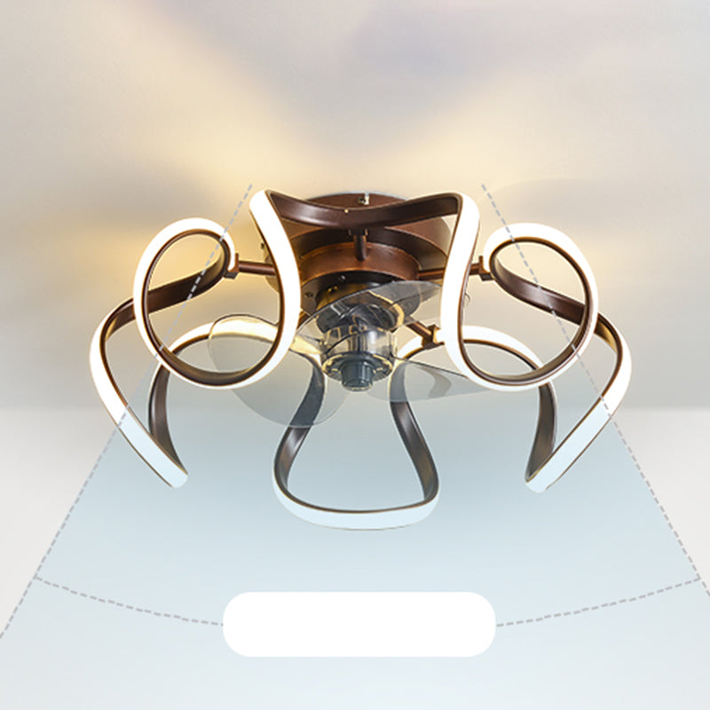 Metal Twist 7 Blades Ceiling Fan Lamp Simple Style 19.5" Wide LED Semi Flush Light Fixture with Remote Clearhalo 'Ceiling Fans with Lights' 'Ceiling Fans' 'Modern Ceiling Fans' 'Modern' Lighting' 2477783