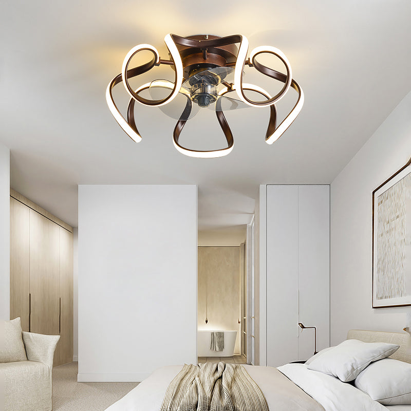 Metal Twist 7 Blades Ceiling Fan Lamp Simple Style 19.5" Wide LED Semi Flush Light Fixture with Remote Clearhalo 'Ceiling Fans with Lights' 'Ceiling Fans' 'Modern Ceiling Fans' 'Modern' Lighting' 2477786