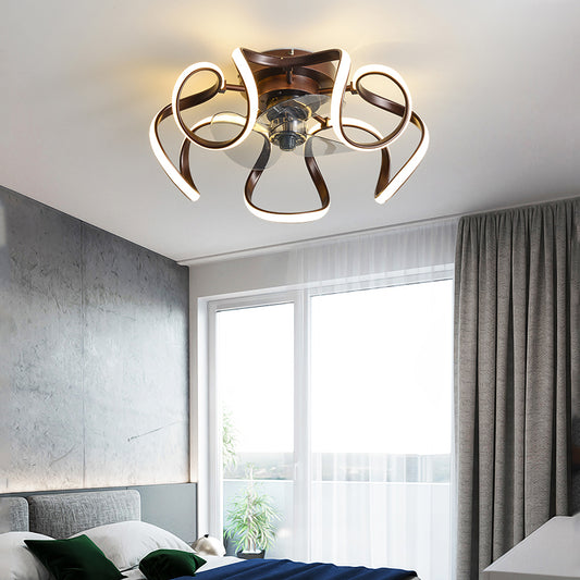 Metal Twist 7 Blades Ceiling Fan Lamp Simple Style 19.5" Wide LED Semi Flush Light Fixture with Remote Clearhalo 'Ceiling Fans with Lights' 'Ceiling Fans' 'Modern Ceiling Fans' 'Modern' Lighting' 2477788