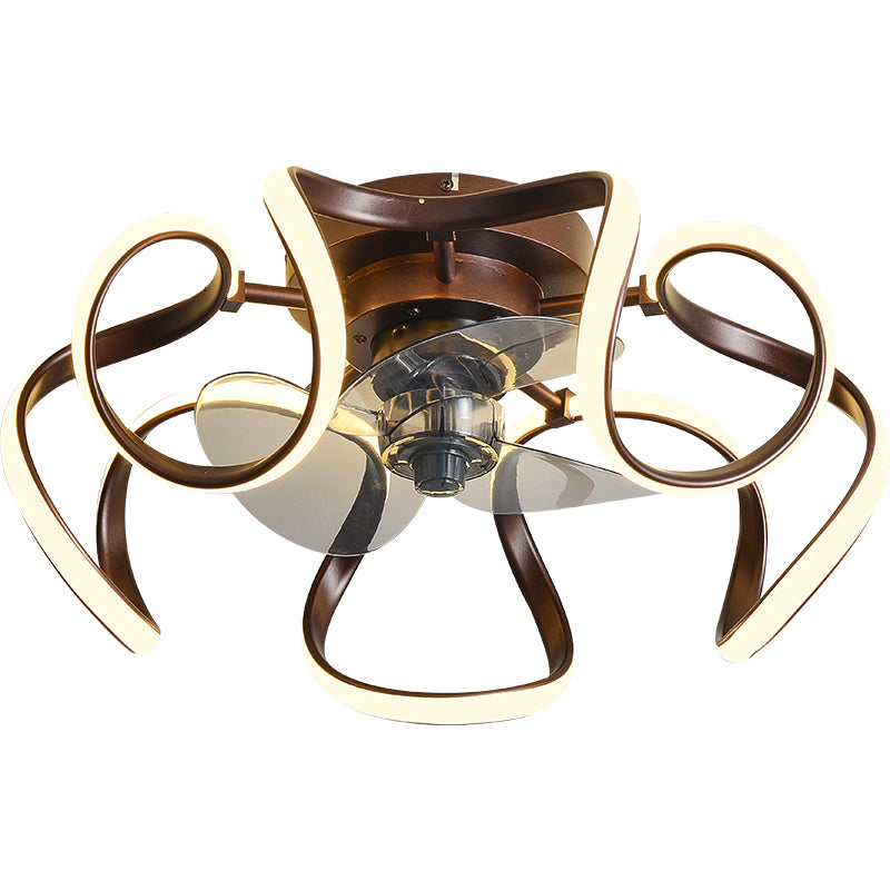 Metal Twist 7 Blades Ceiling Fan Lamp Simple Style 19.5" Wide LED Semi Flush Light Fixture with Remote Clearhalo 'Ceiling Fans with Lights' 'Ceiling Fans' 'Modern Ceiling Fans' 'Modern' Lighting' 2477790