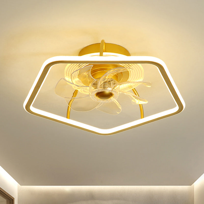 Minimalist Halo Ring LED Semi Flush Light Acrylic Bedroom Remote Control Ceiling Fan Light with 7 Blades Clearhalo 'Ceiling Fans with Lights' 'Ceiling Fans' 'Modern Ceiling Fans' 'Modern' Lighting' 2477791