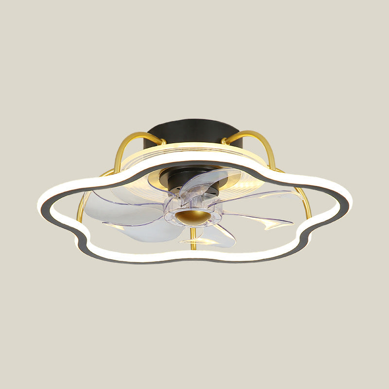 Minimalist Halo Ring LED Semi Flush Light Acrylic Bedroom Remote Control Ceiling Fan Light with 7 Blades Black Remote Flower Shape Clearhalo 'Ceiling Fans with Lights' 'Ceiling Fans' 'Modern Ceiling Fans' 'Modern' Lighting' 2477792