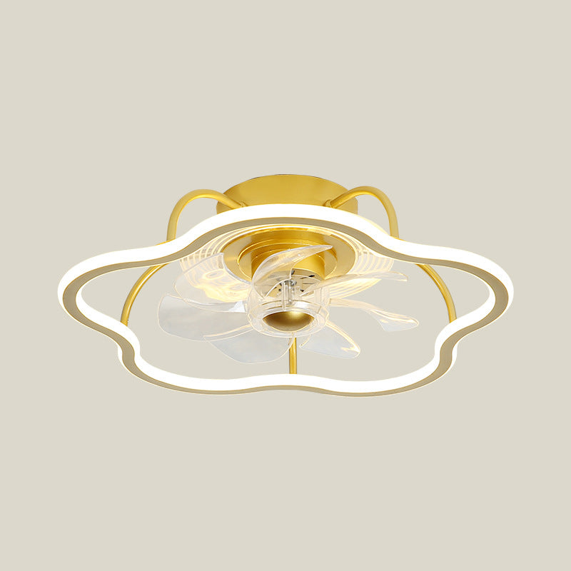 Minimalist Halo Ring LED Semi Flush Light Acrylic Bedroom Remote Control Ceiling Fan Light with 7 Blades Gold Remote Flower Shape Clearhalo 'Ceiling Fans with Lights' 'Ceiling Fans' 'Modern Ceiling Fans' 'Modern' Lighting' 2477793