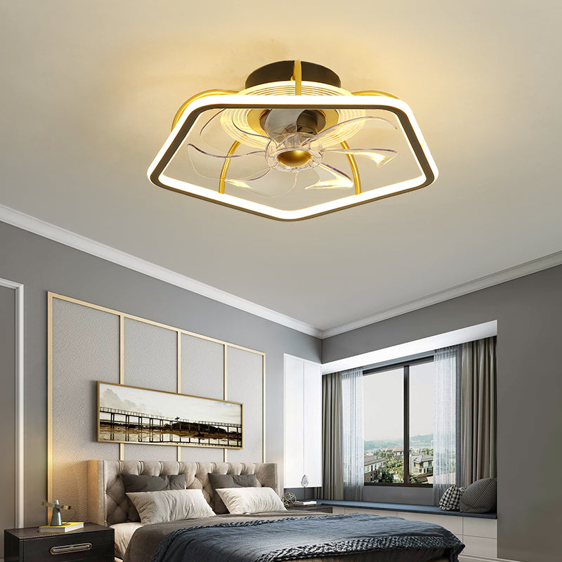Minimalist Halo Ring LED Semi Flush Light Acrylic Bedroom Remote Control Ceiling Fan Light with 7 Blades Clearhalo 'Ceiling Fans with Lights' 'Ceiling Fans' 'Modern Ceiling Fans' 'Modern' Lighting' 2477798