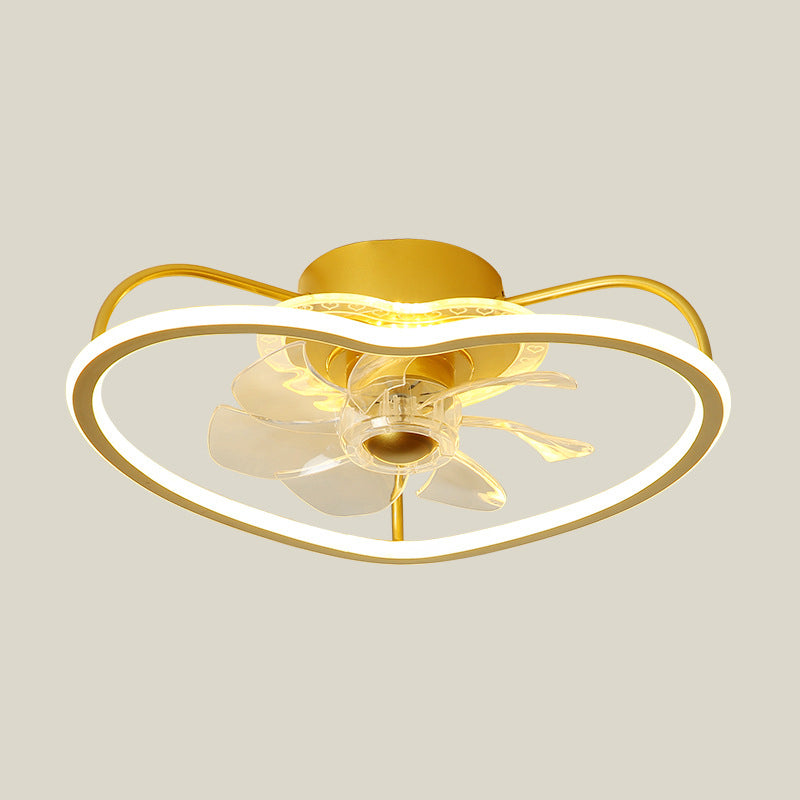 Minimalist Halo Ring LED Semi Flush Light Acrylic Bedroom Remote Control Ceiling Fan Light with 7 Blades Gold Remote Loving Heart Clearhalo 'Ceiling Fans with Lights' 'Ceiling Fans' 'Modern Ceiling Fans' 'Modern' Lighting' 2477805