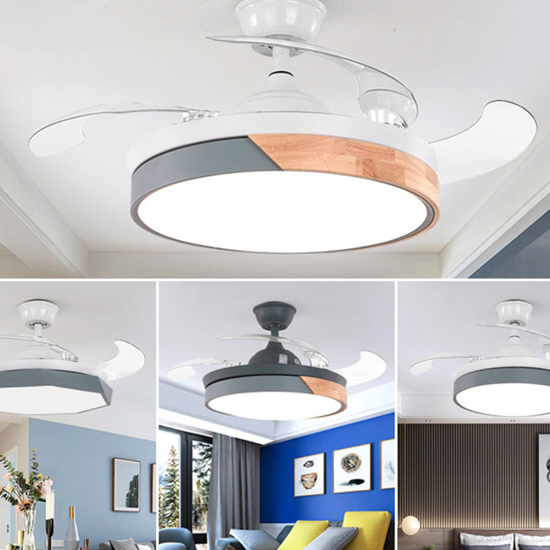 42" Wide Round LED Pendant Fan Light Nordic Style Acrylic Bedroom Semi Flush Ceiling Light with Remote, 3-Blade Clearhalo 'Ceiling Fans with Lights' 'Ceiling Fans' 'Kids Ceiling Fans' 'Kids' Lighting' 2477806