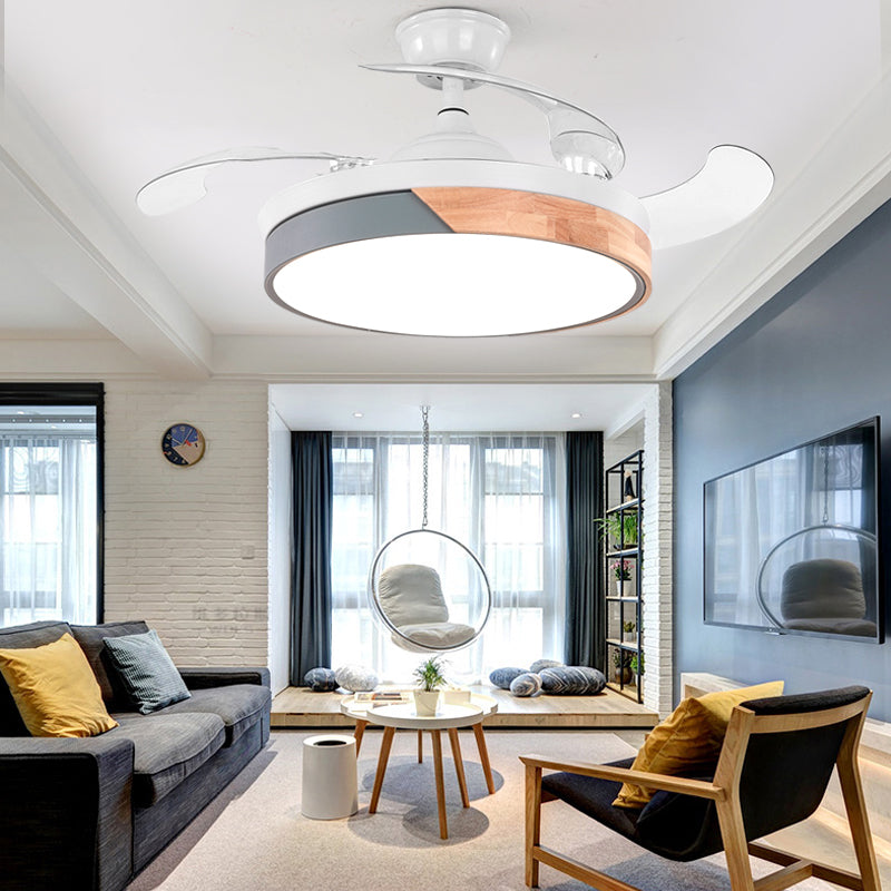 42" Wide Round LED Pendant Fan Light Nordic Style Acrylic Bedroom Semi Flush Ceiling Light with Remote, 3-Blade Clearhalo 'Ceiling Fans with Lights' 'Ceiling Fans' 'Kids Ceiling Fans' 'Kids' Lighting' 2477809