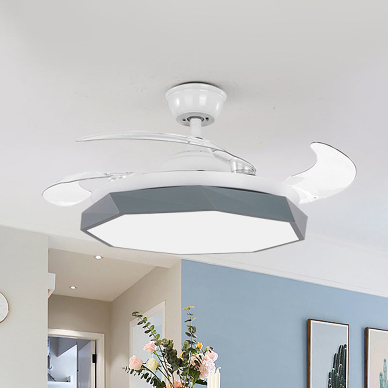 42" Wide Round LED Pendant Fan Light Nordic Style Acrylic Bedroom Semi Flush Ceiling Light with Remote, 3-Blade Clearhalo 'Ceiling Fans with Lights' 'Ceiling Fans' 'Kids Ceiling Fans' 'Kids' Lighting' 2477813