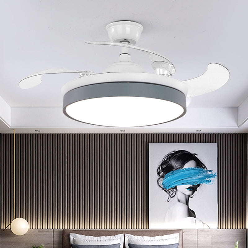 42" Wide Round LED Pendant Fan Light Nordic Style Acrylic Bedroom Semi Flush Ceiling Light with Remote, 3-Blade Clearhalo 'Ceiling Fans with Lights' 'Ceiling Fans' 'Kids Ceiling Fans' 'Kids' Lighting' 2477815