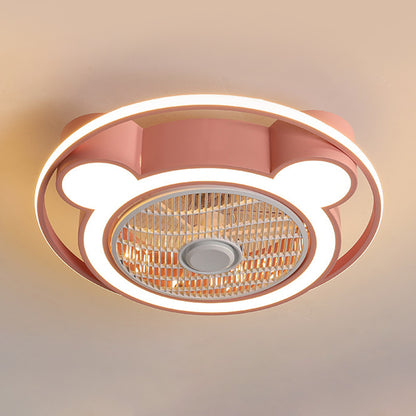 5-Blade Cartoon Bear Ceiling Fan Lighting Acrylic Child Room 21.5" W LED Semi Flush Lamp with Metal Ring, Remote Control Pink Remote Clearhalo 'Ceiling Fans with Lights' 'Ceiling Fans' 'Kids Ceiling Fans' 'Kids' Lighting' 2477818