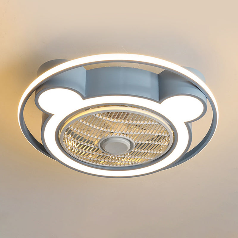 5-Blade Cartoon Bear Ceiling Fan Lighting Acrylic Child Room 21.5" W LED Semi Flush Lamp with Metal Ring, Remote Control Blue Remote Clearhalo 'Ceiling Fans with Lights' 'Ceiling Fans' 'Kids Ceiling Fans' 'Kids' Lighting' 2477819