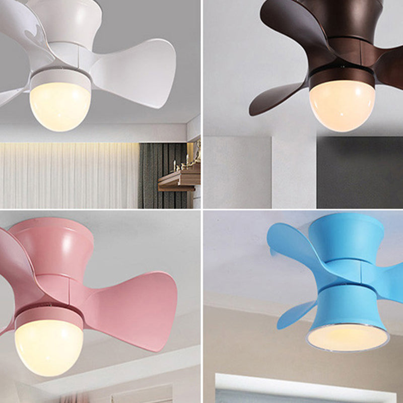 Flared Metal 3 Blades Ceiling Fan Lamp Fixture Macaron Remote Control LED Semi Flush, 23.5" Wide Clearhalo 'Ceiling Fans with Lights' 'Ceiling Fans' 'Kids Ceiling Fans' 'Kids' Lighting' 2477824