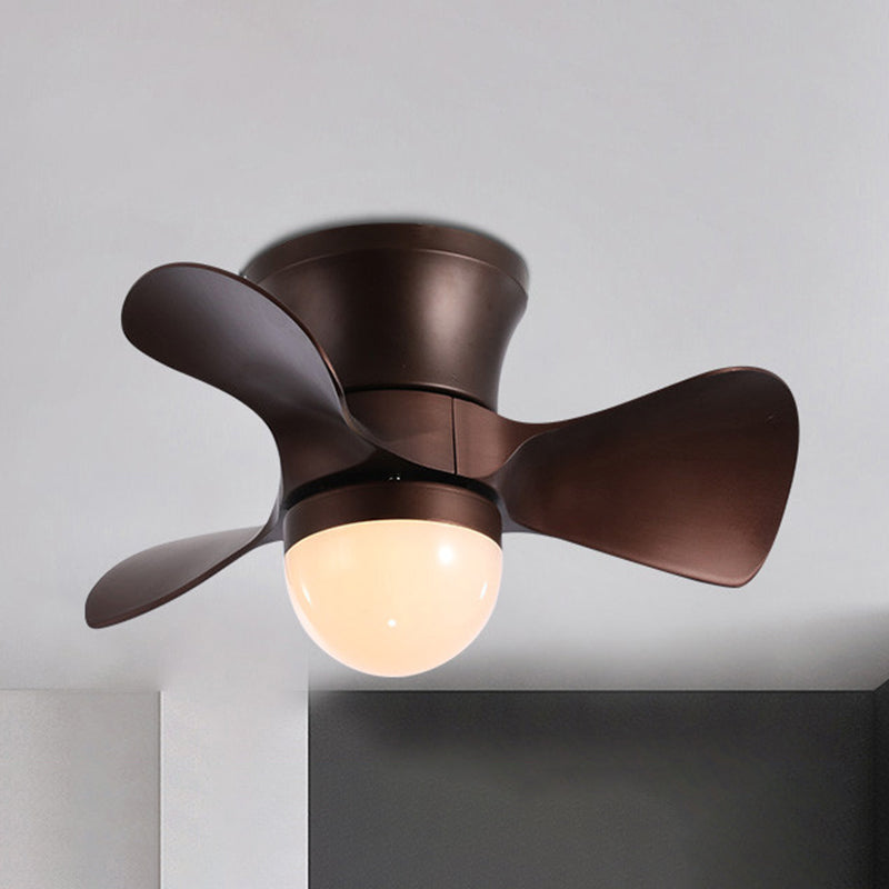 Flared Metal 3 Blades Ceiling Fan Lamp Fixture Macaron Remote Control LED Semi Flush, 23.5" Wide Coffee Remote Globe Clearhalo 'Ceiling Fans with Lights' 'Ceiling Fans' 'Kids Ceiling Fans' 'Kids' Lighting' 2477830