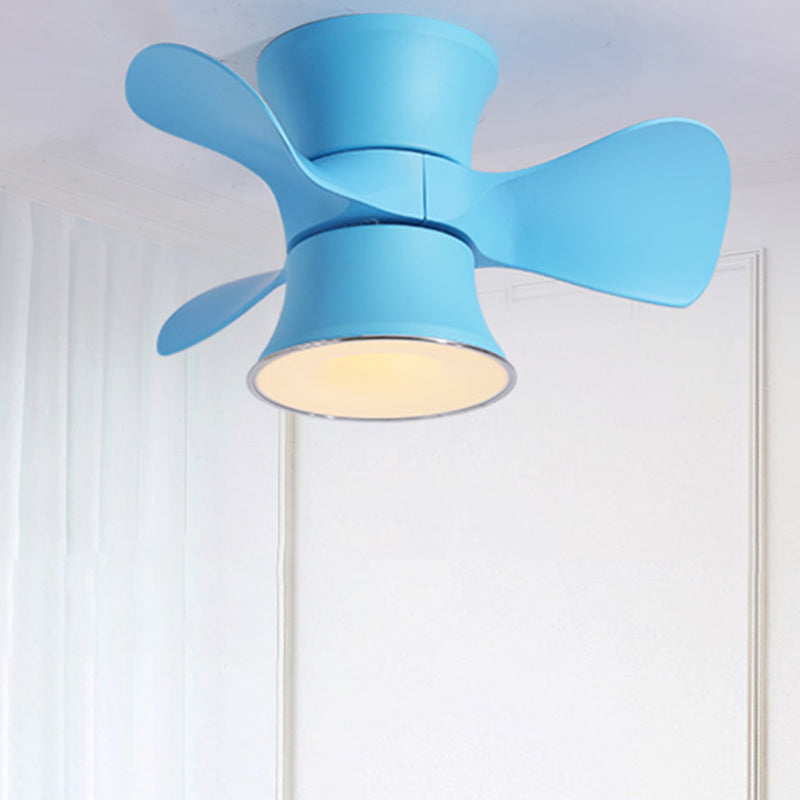 Flared Metal 3 Blades Ceiling Fan Lamp Fixture Macaron Remote Control LED Semi Flush, 23.5" Wide Clearhalo 'Ceiling Fans with Lights' 'Ceiling Fans' 'Kids Ceiling Fans' 'Kids' Lighting' 2477833