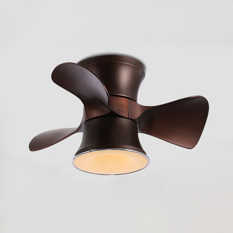 Flared Metal 3 Blades Ceiling Fan Lamp Fixture Macaron Remote Control LED Semi Flush, 23.5" Wide Coffee Remote Cone Clearhalo 'Ceiling Fans with Lights' 'Ceiling Fans' 'Kids Ceiling Fans' 'Kids' Lighting' 2477834