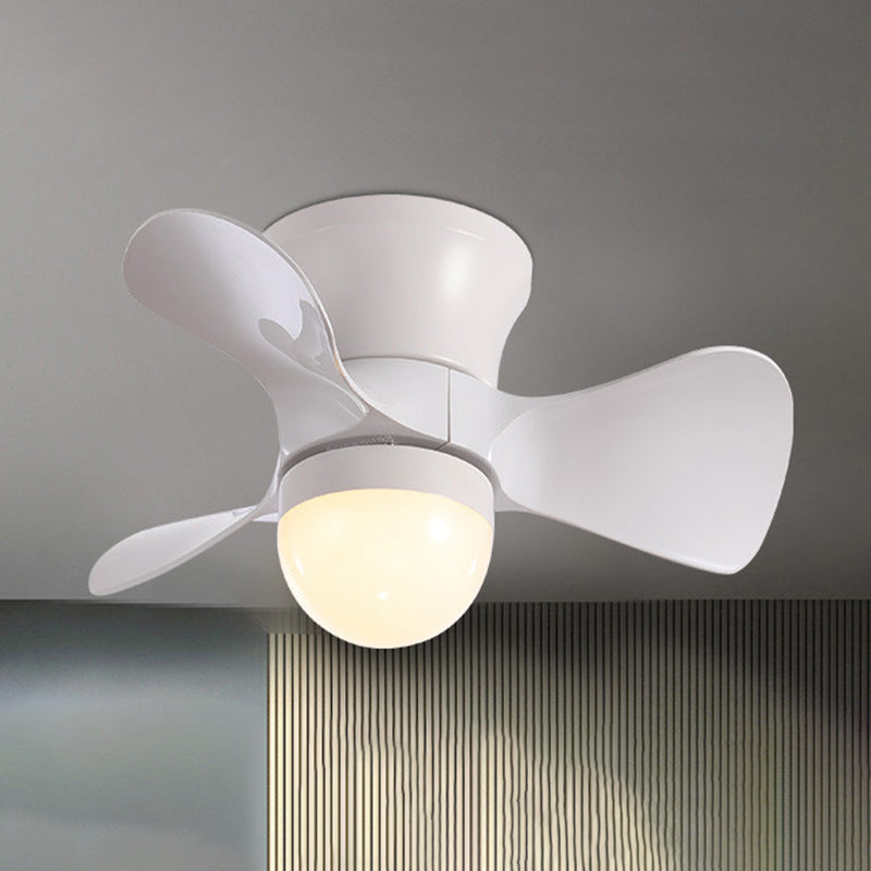 Flared Metal 3 Blades Ceiling Fan Lamp Fixture Macaron Remote Control LED Semi Flush, 23.5" Wide White Remote Globe Clearhalo 'Ceiling Fans with Lights' 'Ceiling Fans' 'Kids Ceiling Fans' 'Kids' Lighting' 2477835