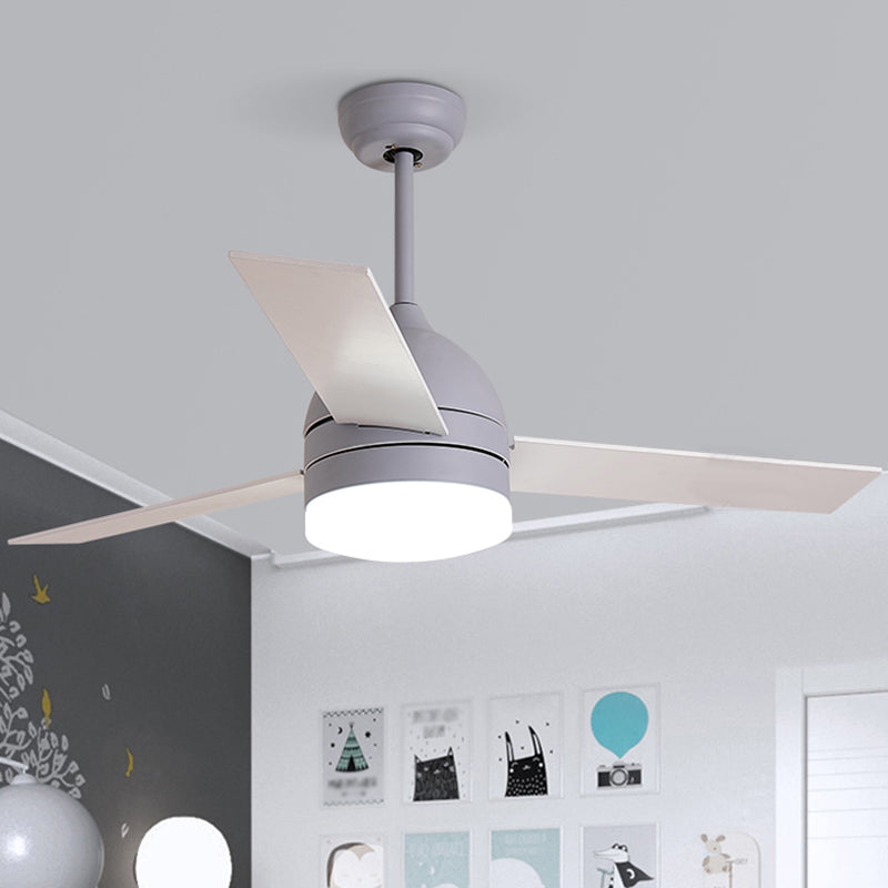 Dome Living Room Hanging Fan Light Metal Nordic Style LED Semi Flush Light Fixture with Remote, 3 Blades Grey Remote Clearhalo 'Ceiling Fans with Lights' 'Ceiling Fans' 'Kids Ceiling Fans' 'Kids' Lighting' 2477838
