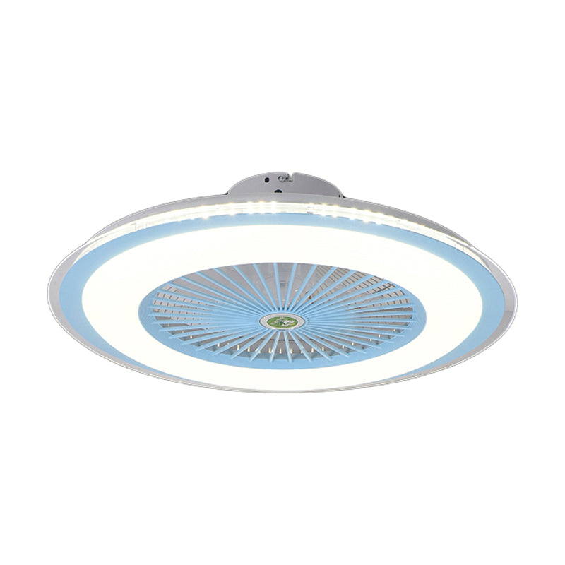 23.5" Wide Round Kids Bedroom Semi Flush Light Acrylic LED Macaron Ceiling Fan Light with 5-Blade and Remote Blue Remote Clearhalo 'Ceiling Fans with Lights' 'Ceiling Fans' 'Kids Ceiling Fans' 'Kids' Lighting' 2477842