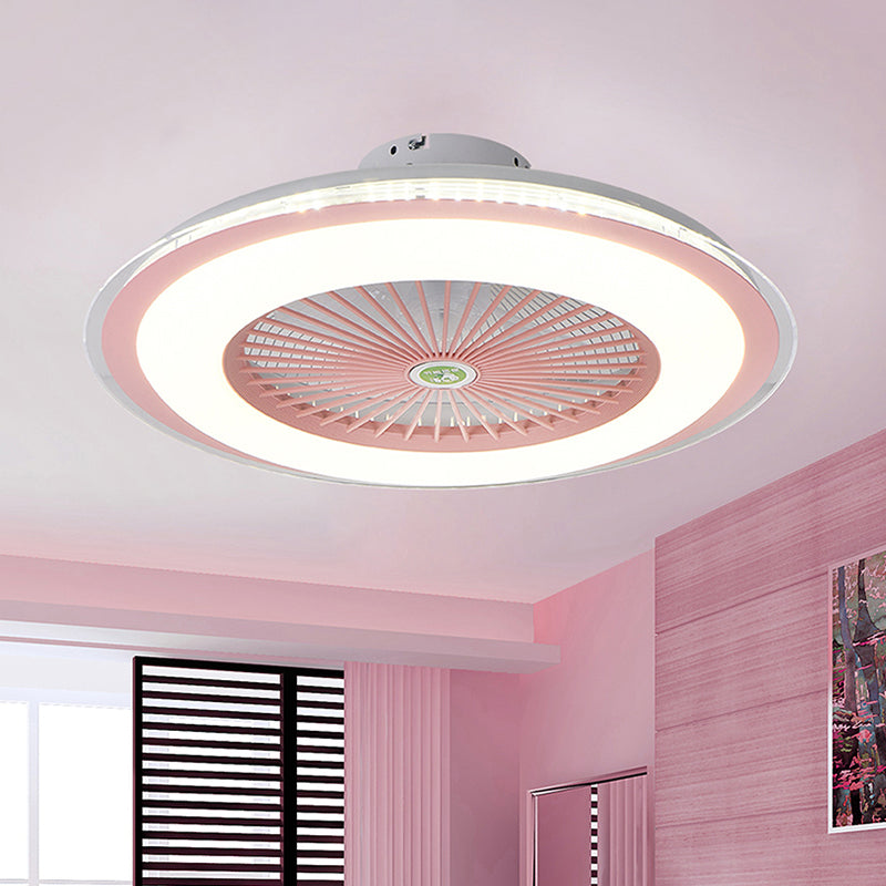 23.5" Wide Round Kids Bedroom Semi Flush Light Acrylic LED Macaron Ceiling Fan Light with 5-Blade and Remote Clearhalo 'Ceiling Fans with Lights' 'Ceiling Fans' 'Kids Ceiling Fans' 'Kids' Lighting' 2477843