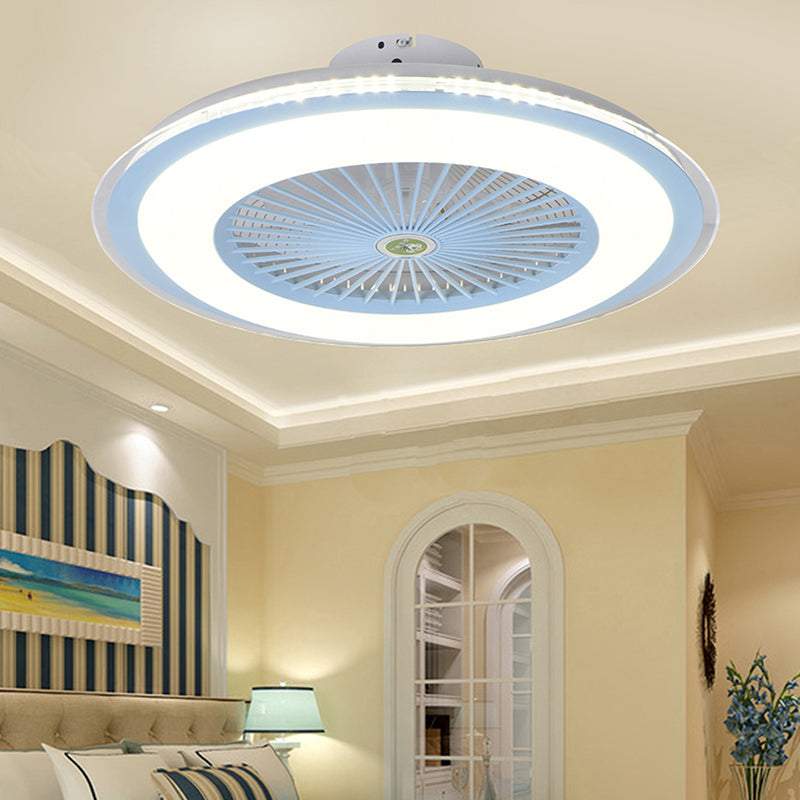 23.5" Wide Round Kids Bedroom Semi Flush Light Acrylic LED Macaron Ceiling Fan Light with 5-Blade and Remote Clearhalo 'Ceiling Fans with Lights' 'Ceiling Fans' 'Kids Ceiling Fans' 'Kids' Lighting' 2477845