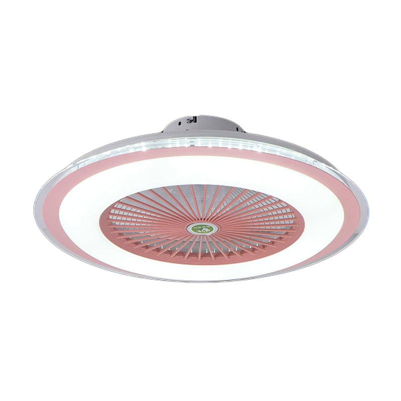 23.5" Wide Round Kids Bedroom Semi Flush Light Acrylic LED Macaron Ceiling Fan Light with 5-Blade and Remote Pink Remote Clearhalo 'Ceiling Fans with Lights' 'Ceiling Fans' 'Kids Ceiling Fans' 'Kids' Lighting' 2477846