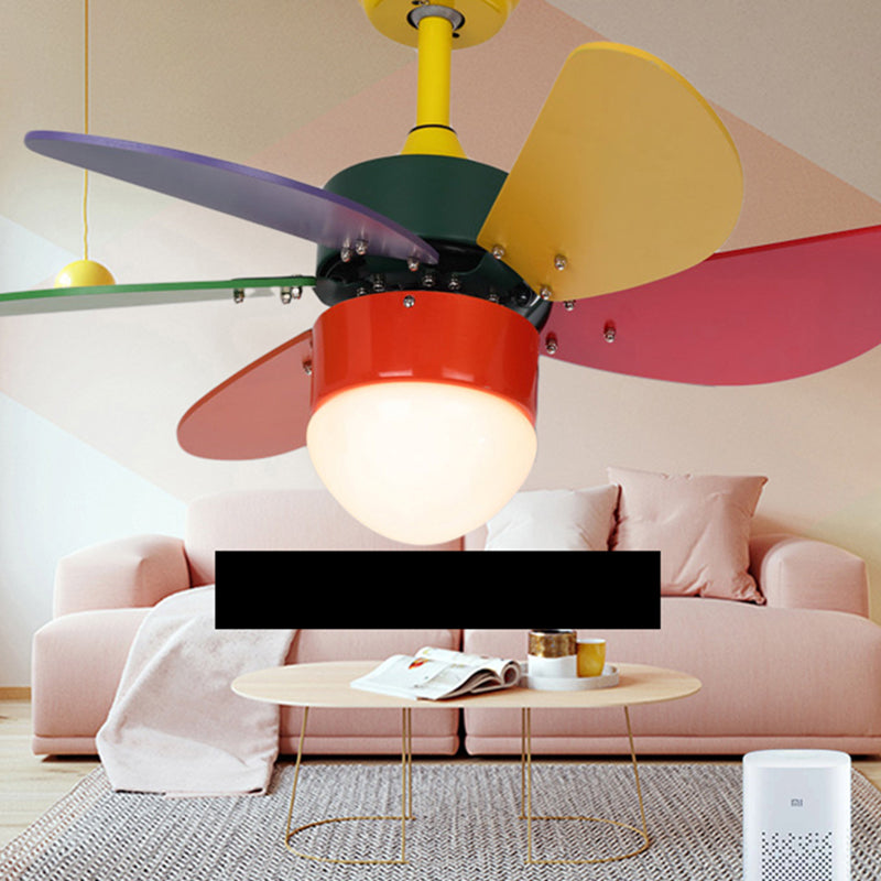 Acrylic Dome Remote Pendant Fan Lamp Macaron 30" Wide LED Semi Flush Mount Ceiling Light with 6-Blade Clearhalo 'Ceiling Fans with Lights' 'Ceiling Fans' 'Modern Ceiling Fans' 'Modern' Lighting' 2477851
