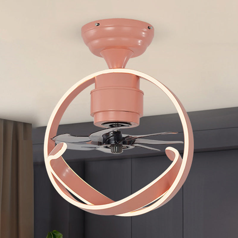 7 Blades Macaron Circular Ceiling Fan Light Acrylic Bedroom 19.5" Wide LED Semi Flush Light Fixture with Remote Clearhalo 'Ceiling Fans with Lights' 'Ceiling Fans' 'Modern Ceiling Fans' 'Modern' Lighting' 2477858