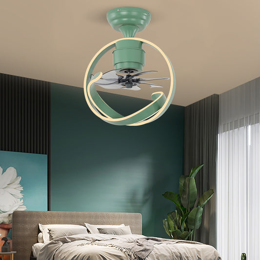 7 Blades Macaron Circular Ceiling Fan Light Acrylic Bedroom 19.5" Wide LED Semi Flush Light Fixture with Remote Clearhalo 'Ceiling Fans with Lights' 'Ceiling Fans' 'Modern Ceiling Fans' 'Modern' Lighting' 2477861