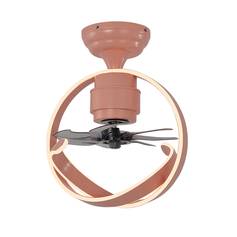 7 Blades Macaron Circular Ceiling Fan Light Acrylic Bedroom 19.5" Wide LED Semi Flush Light Fixture with Remote Clearhalo 'Ceiling Fans with Lights' 'Ceiling Fans' 'Modern Ceiling Fans' 'Modern' Lighting' 2477863