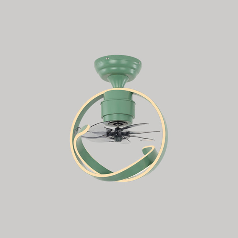 7 Blades Macaron Circular Ceiling Fan Light Acrylic Bedroom 19.5" Wide LED Semi Flush Light Fixture with Remote Green Remote Clearhalo 'Ceiling Fans with Lights' 'Ceiling Fans' 'Modern Ceiling Fans' 'Modern' Lighting' 2477864
