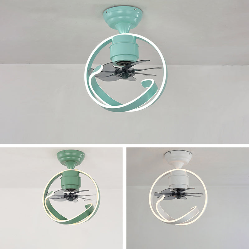 7 Blades Macaron Circular Ceiling Fan Light Acrylic Bedroom 19.5" Wide LED Semi Flush Light Fixture with Remote Clearhalo 'Ceiling Fans with Lights' 'Ceiling Fans' 'Modern Ceiling Fans' 'Modern' Lighting' 2477866