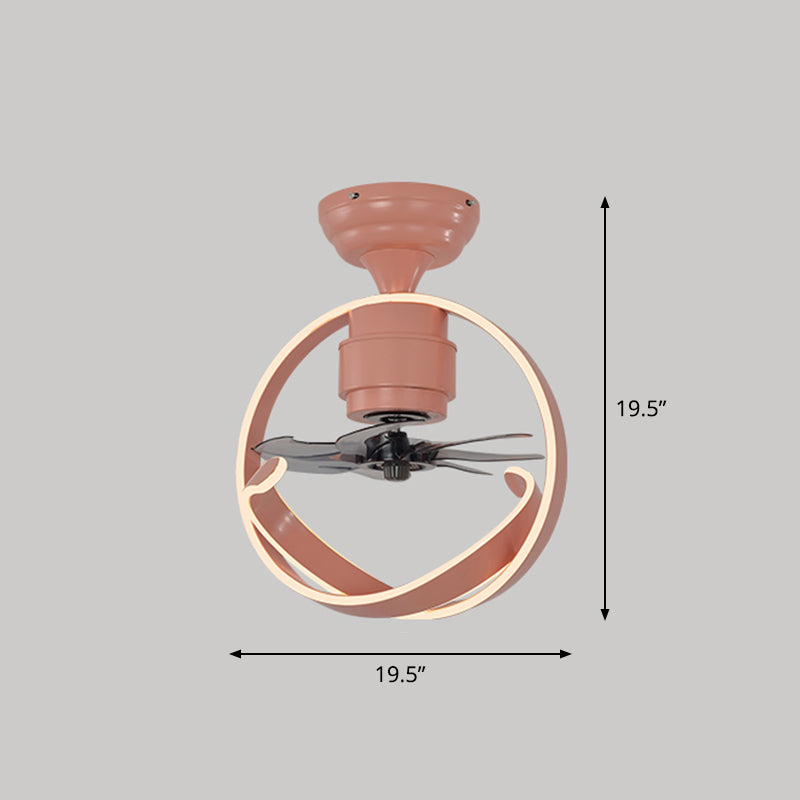 7 Blades Macaron Circular Ceiling Fan Light Acrylic Bedroom 19.5" Wide LED Semi Flush Light Fixture with Remote Clearhalo 'Ceiling Fans with Lights' 'Ceiling Fans' 'Modern Ceiling Fans' 'Modern' Lighting' 2477867