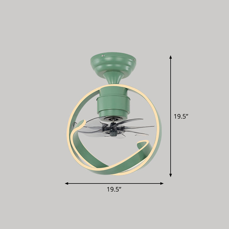 7 Blades Macaron Circular Ceiling Fan Light Acrylic Bedroom 19.5" Wide LED Semi Flush Light Fixture with Remote Clearhalo 'Ceiling Fans with Lights' 'Ceiling Fans' 'Modern Ceiling Fans' 'Modern' Lighting' 2477870