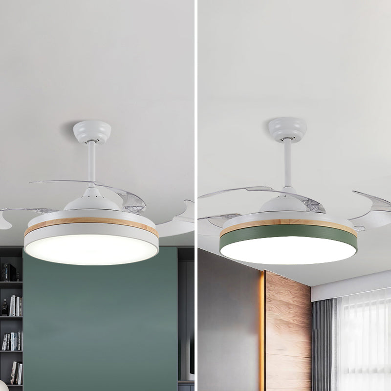43" W Round Dining Room Hanging Fan Light Fixture Acrylic LED Nordic Semi Flush Lamp with 3-Blade and Remote Clearhalo 'Ceiling Fans with Lights' 'Ceiling Fans' 'Modern Ceiling Fans' 'Modern' Lighting' 2477872